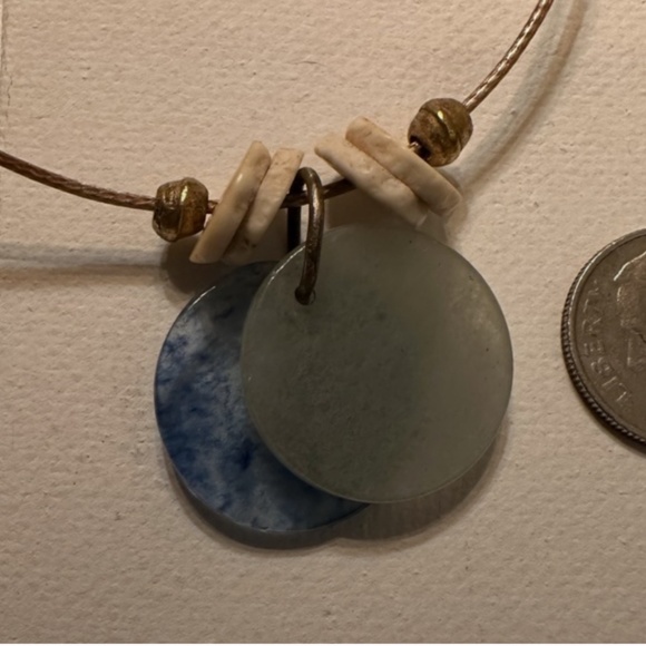 ARTISAN Amazonite & Sodalite Discs Ostrich Eggshell Heishi Reversible Necklace - Picture 5 of 6